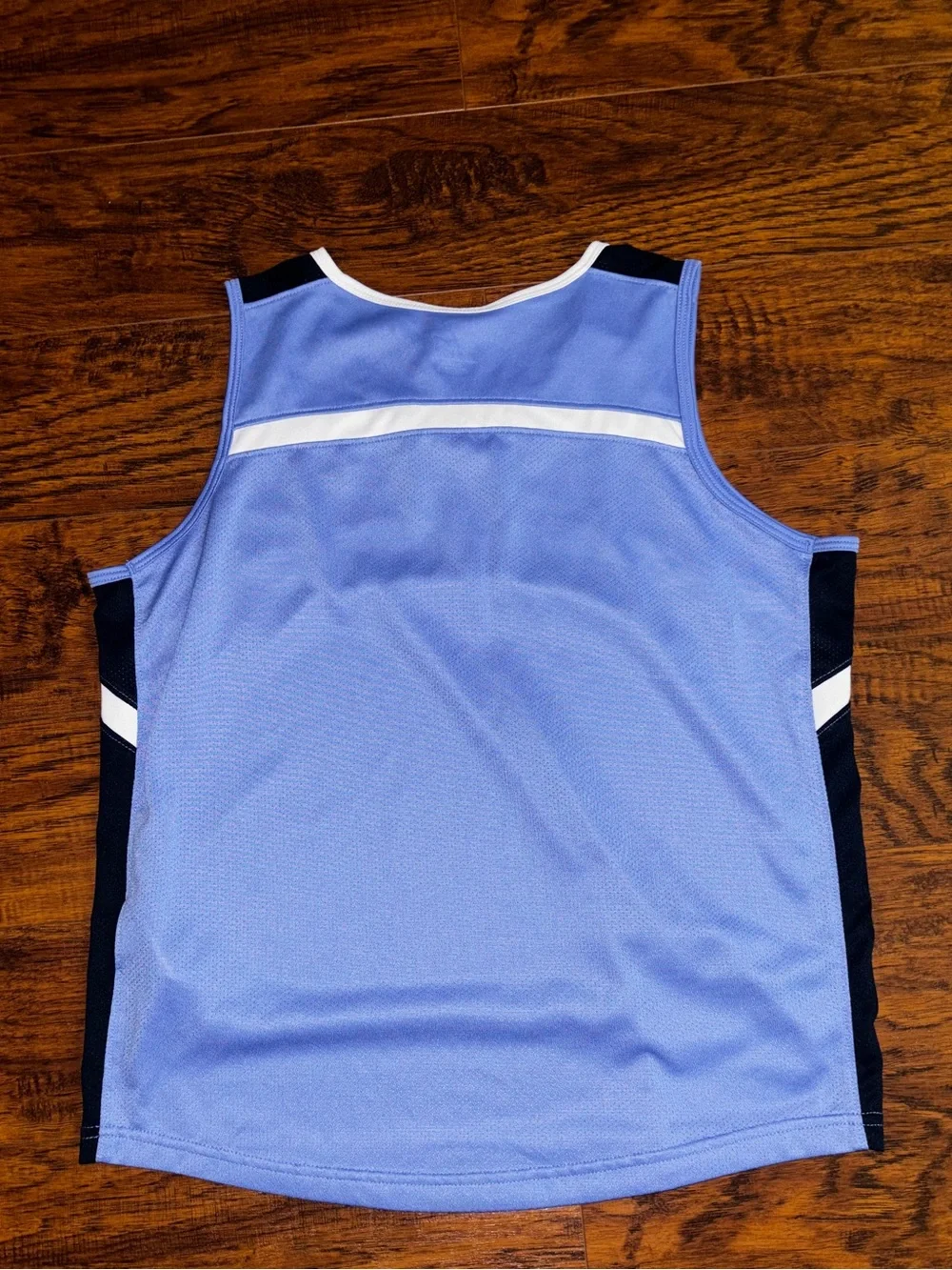 Nike Dri-FIT Tank Top Sky Blue White Trim Navy Panels Jersey Style Scoop Neck